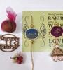 Agate Pink Blue Bhai Bhabhi Lumba Rakhi Set With Roli Chawal and Nariyal With Gift Box