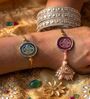 Agate Pink Blue Gaytri Mantra Lumba Rakhi Set With Roli Chawal and Nariyal With Gift Box
