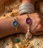 Agate Pink Blue Ik Onkar Lumba Rakhi Set With Roli Chawal and Nariyal With Gift Box