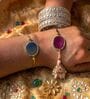 Agate Pink Blue Lumba Rakhi Set With Roli Chawal and Nariyal With Gift Box