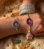 Agate Pink Blue Om Lumba Rakhi Set With Roli Chawal and Nariyal With Gift Box