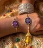Agate Purple Gaytri Mantra Lumba Rakhi Set With Roli Chawal and Nariyal With Gift Box