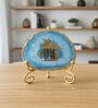 Agate Radha Krishna Showpiece With Metal Stand Blue