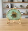 Agate Radha Krishna Showpiece With Metal Stand Green