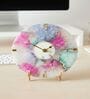 Agate Round Multi Color Desk Clock With Metal Stand