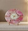 Agate Round Pink Color Desk Clock With Metal Stand