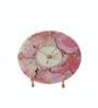 Agate Round Pink Color Desk Clock With Metal Stand