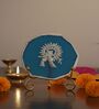 Agate Silver Metal Krishna Showpiece With Metal Stand Blue