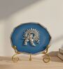 Agate Silver Metal Krishna Showpiece With Metal Stand Blue