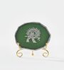Agate Silver Metal Krishna Showpiece With Metal Stand Green