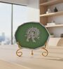 Agate Silver Metal Krishna Showpiece With Metal Stand Green