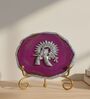 Agate Silver Metal Krishna Showpiece With Metal Stand Pink