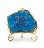 Agate Startng Of Mool Mantra Showpiece Wih Metal Stand Blue