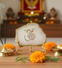 Agate Startng Of Mool Mantra Showpiece Wih Metal Stand White