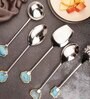 Agate with Silver Metal Cake Server Dessert Cutting Knife   Turquoise