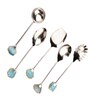 Agate with Silver Metal Cake Server Dessert Cutting Knife   Turquoise