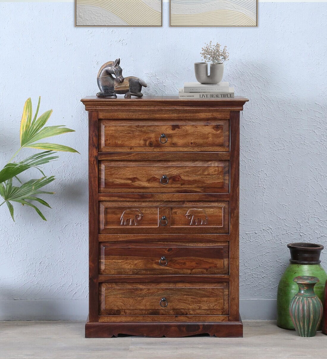 Buy Airavana Sheesham Wood Chest Of Drawers in Scratch Resistant Provincial Teak Finish at 6