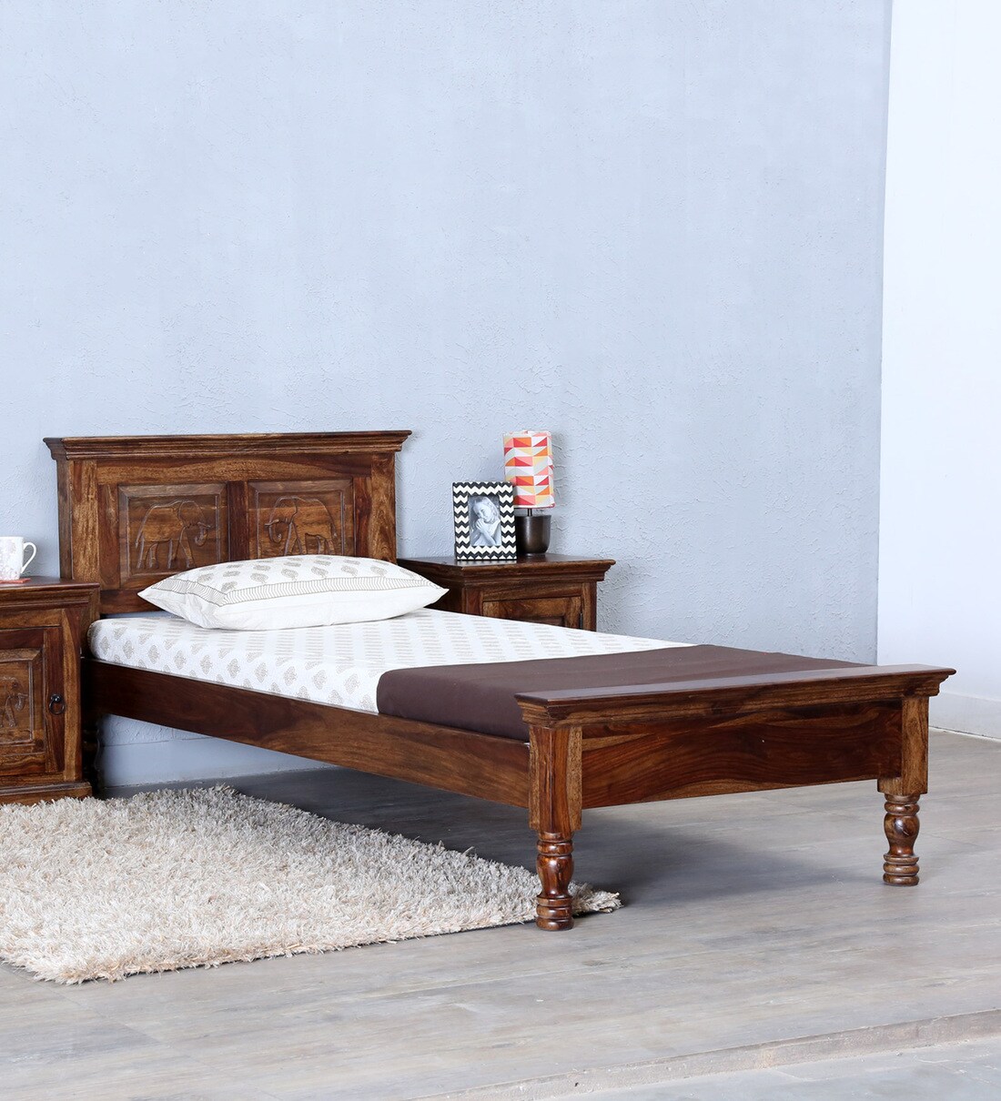 Buy Airavana Sheesham Wood Single Bed In Provincial Teak Finish At