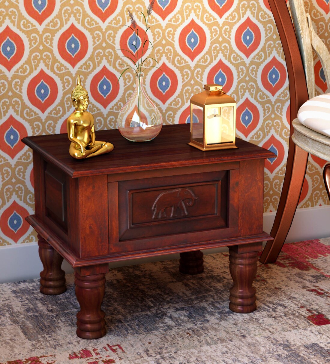 Buy Airavana Solid Wood End Table In Honey Oak Finish By Mudramark