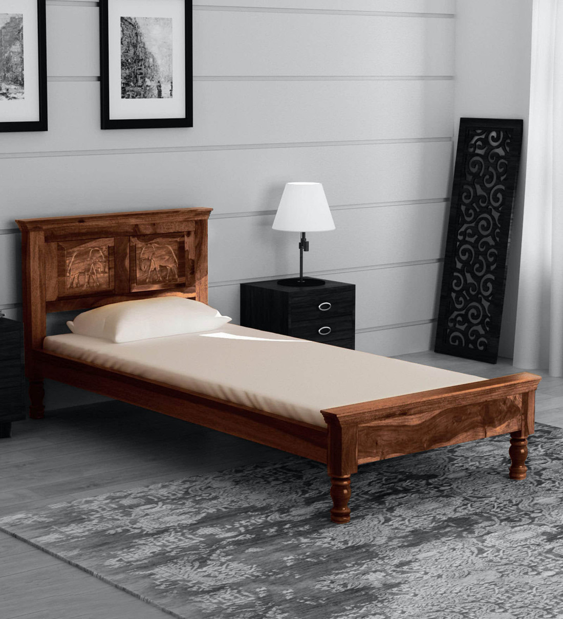 Buy Airavana Solid Wood Single Bed In Provincial Teak Finish By