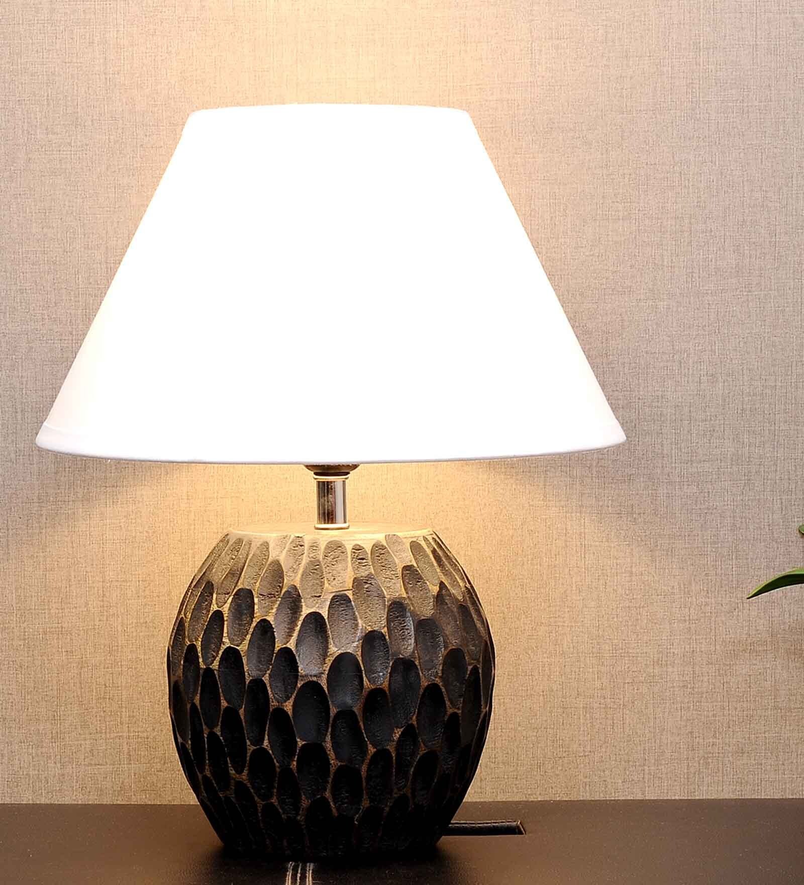 Aida Mini White Cotton Shade Table Lamp With Black Base
