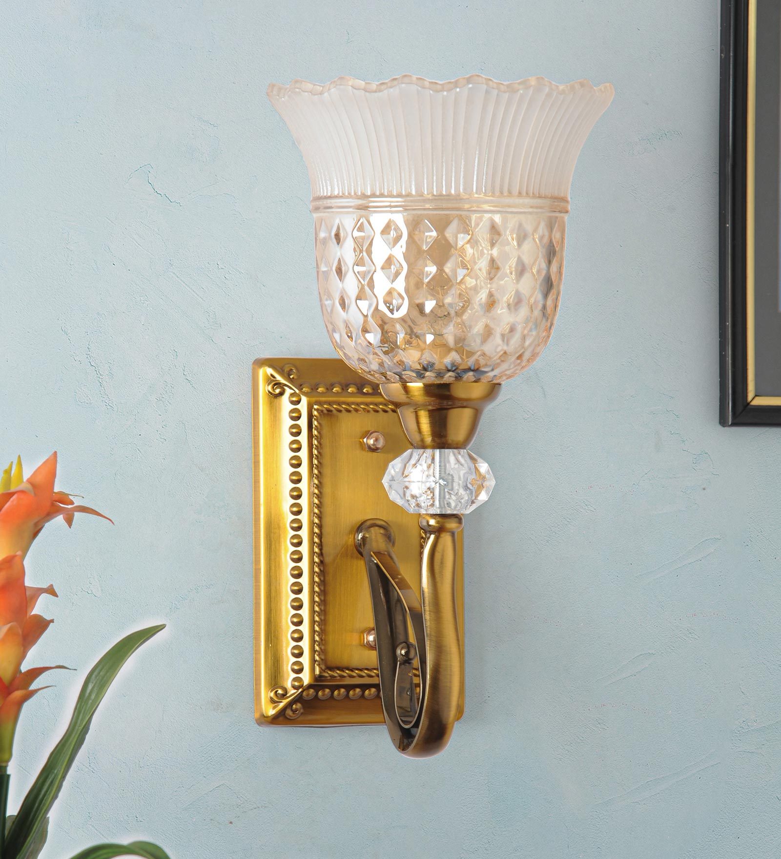 Aigla Brass/Gold Glass & Mild Steel Wall Light