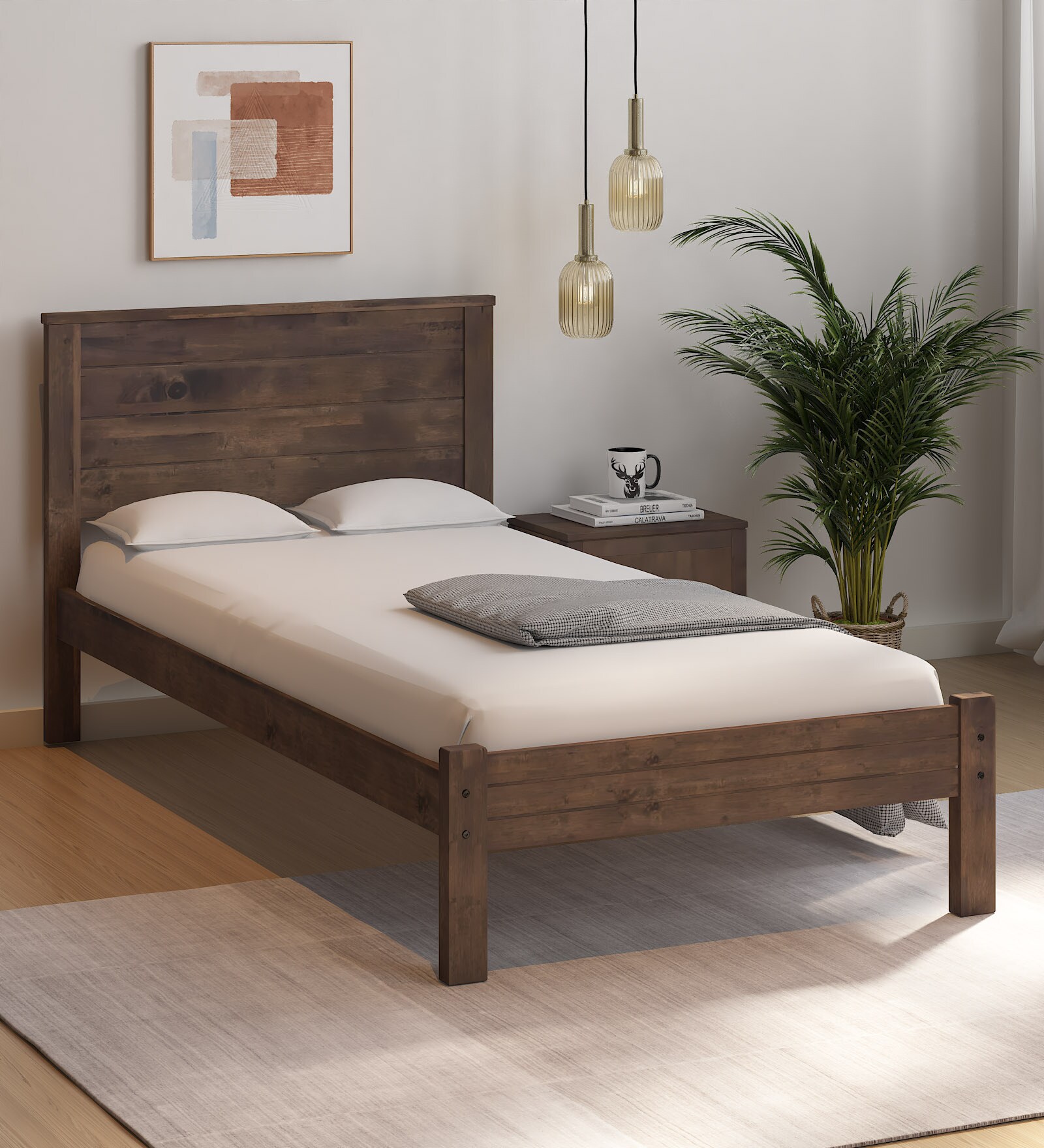 Aika Solid Wood Single Bed in Warm Chestnut Finish