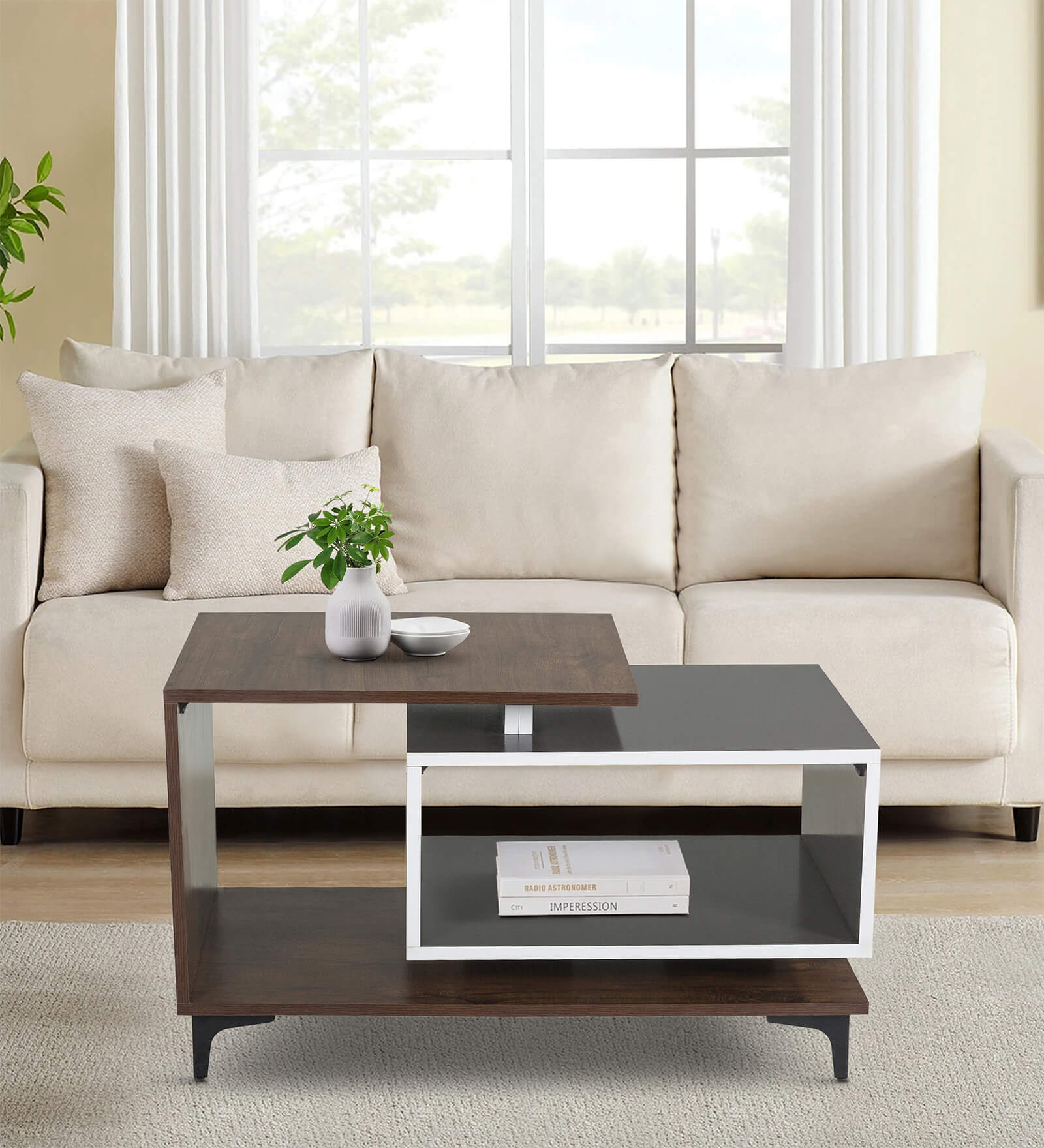 Ainsley Coffee Table In Brown & White Finish