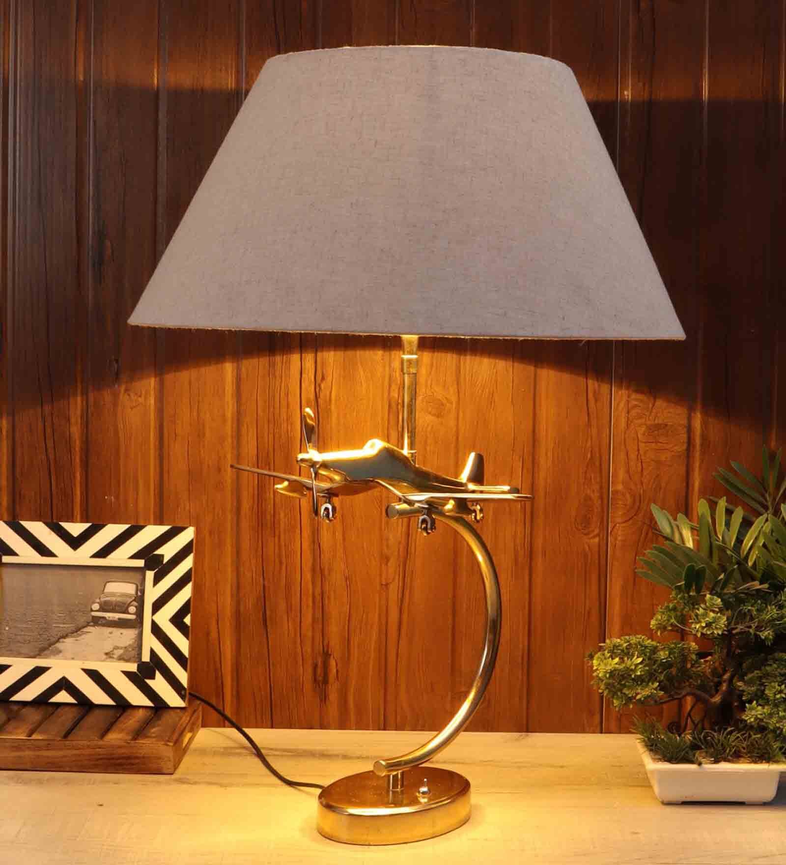 Air Plane Lamp Matt Antq Brass With Fabric Shade