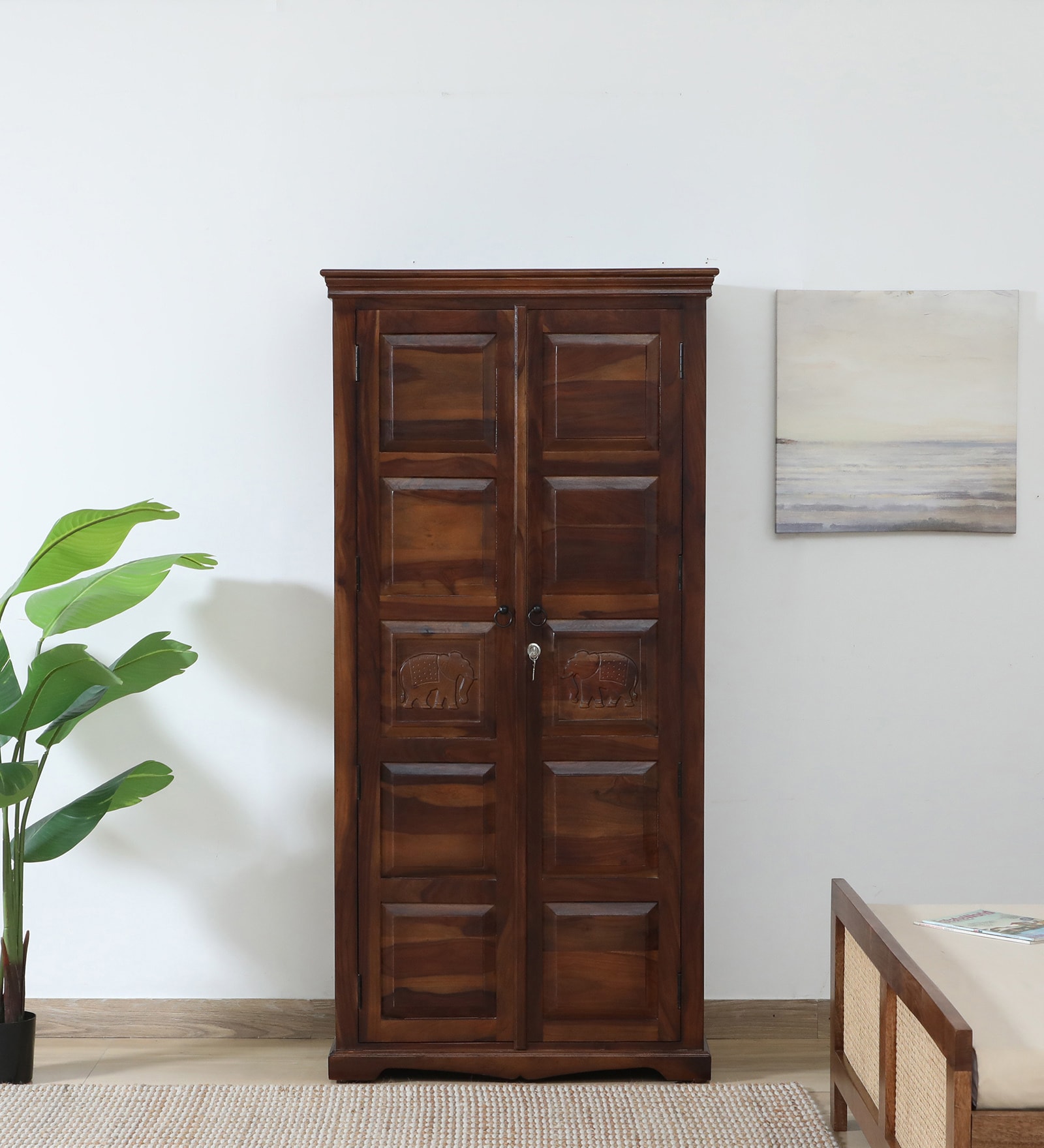 Airavana Sheesham Wood 2 Door Wardrobe In Scratch Resistant Provincial Teak Finish