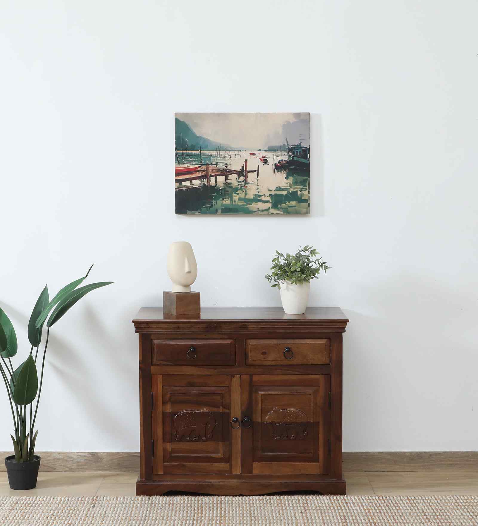 Airavana Sheesham Wood Cabinet in Scratch Resistant Provincial Teak Finish with Drawers