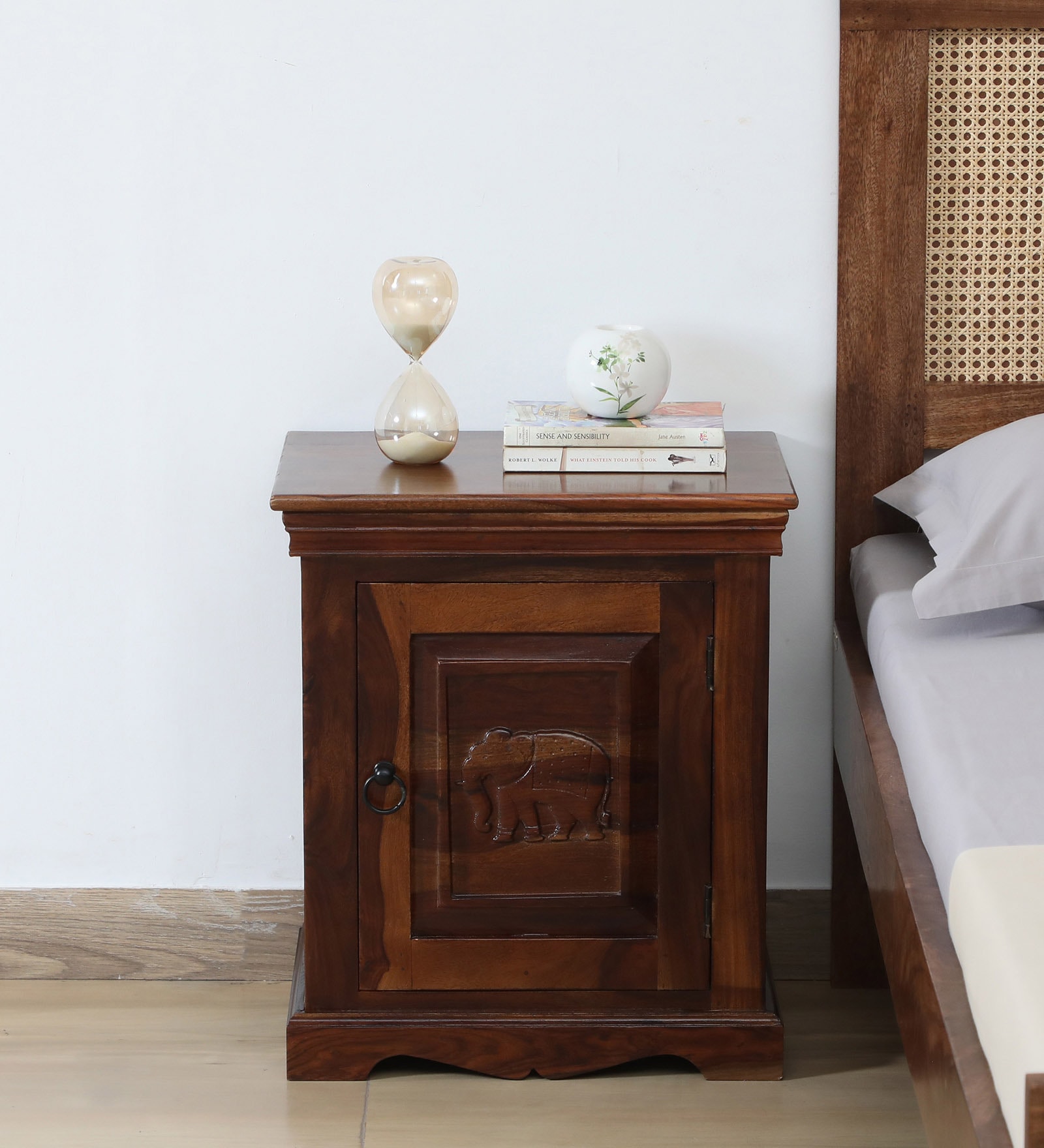 Airavana Sheesham Wood LHS Bedside Table in Scratch Resistant Provincial Teak