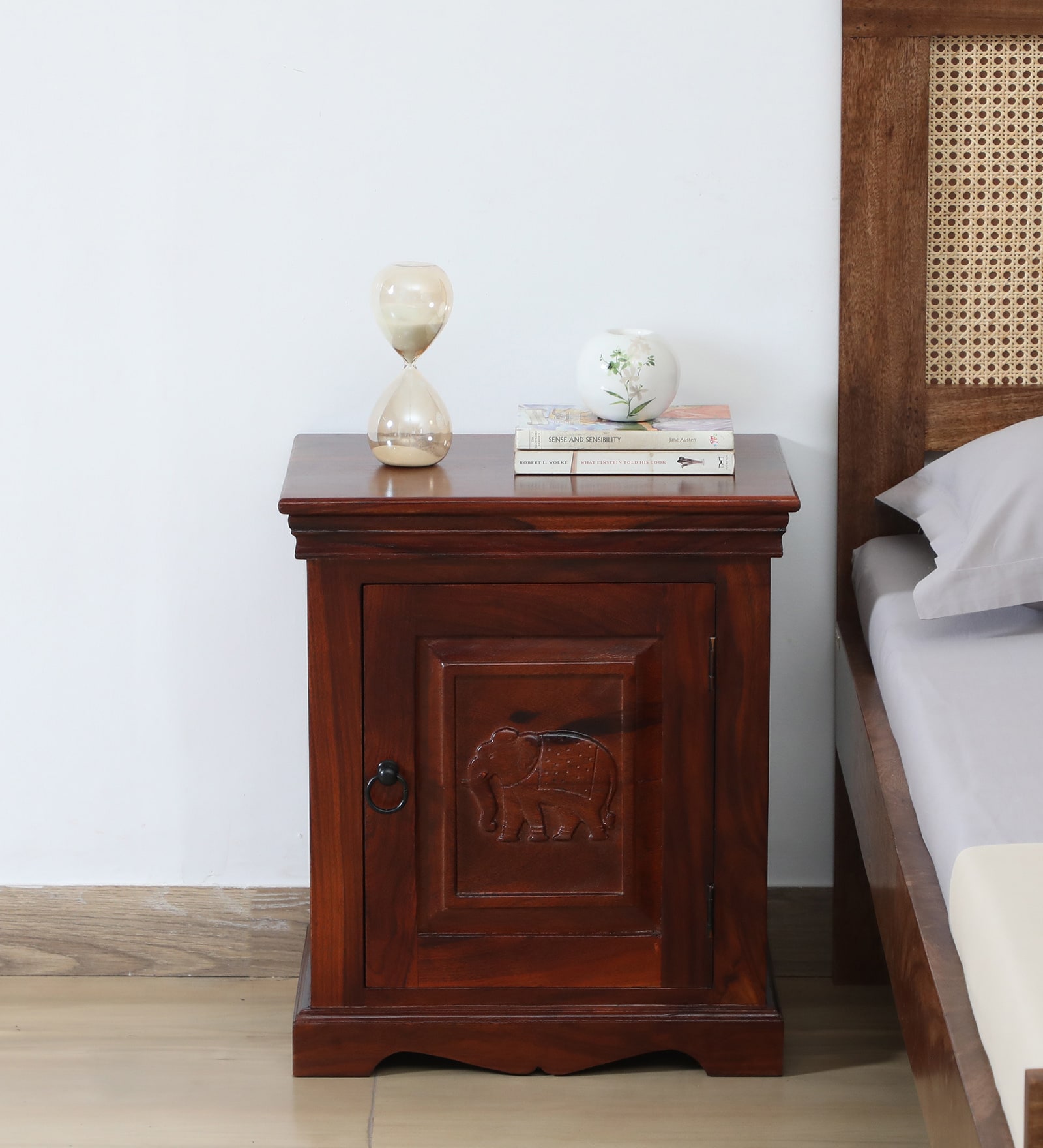 Airavana Sheesham Wood RHS Bedside Table in Scratch Resistant Honey Oak Finish