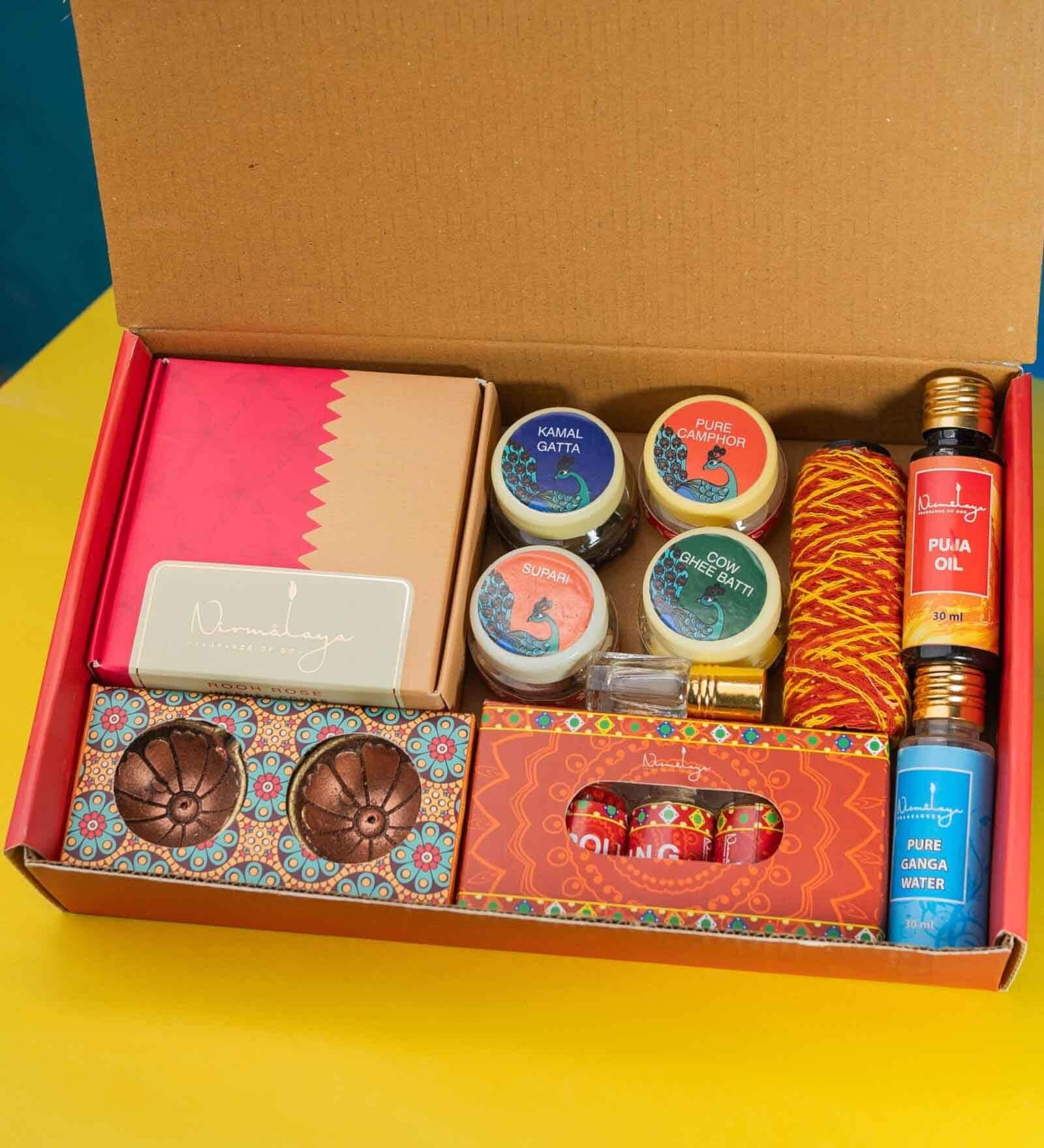 Airavat Pujan Diwali Gift Hampers Incense Cone Box, and Terracotta Diyas
