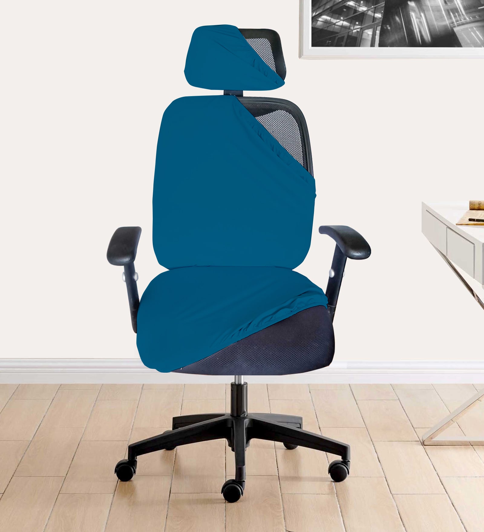 Airforce Blue  Polyester Blend Solid 16x16 Inches Chair Covers  (1 piece)