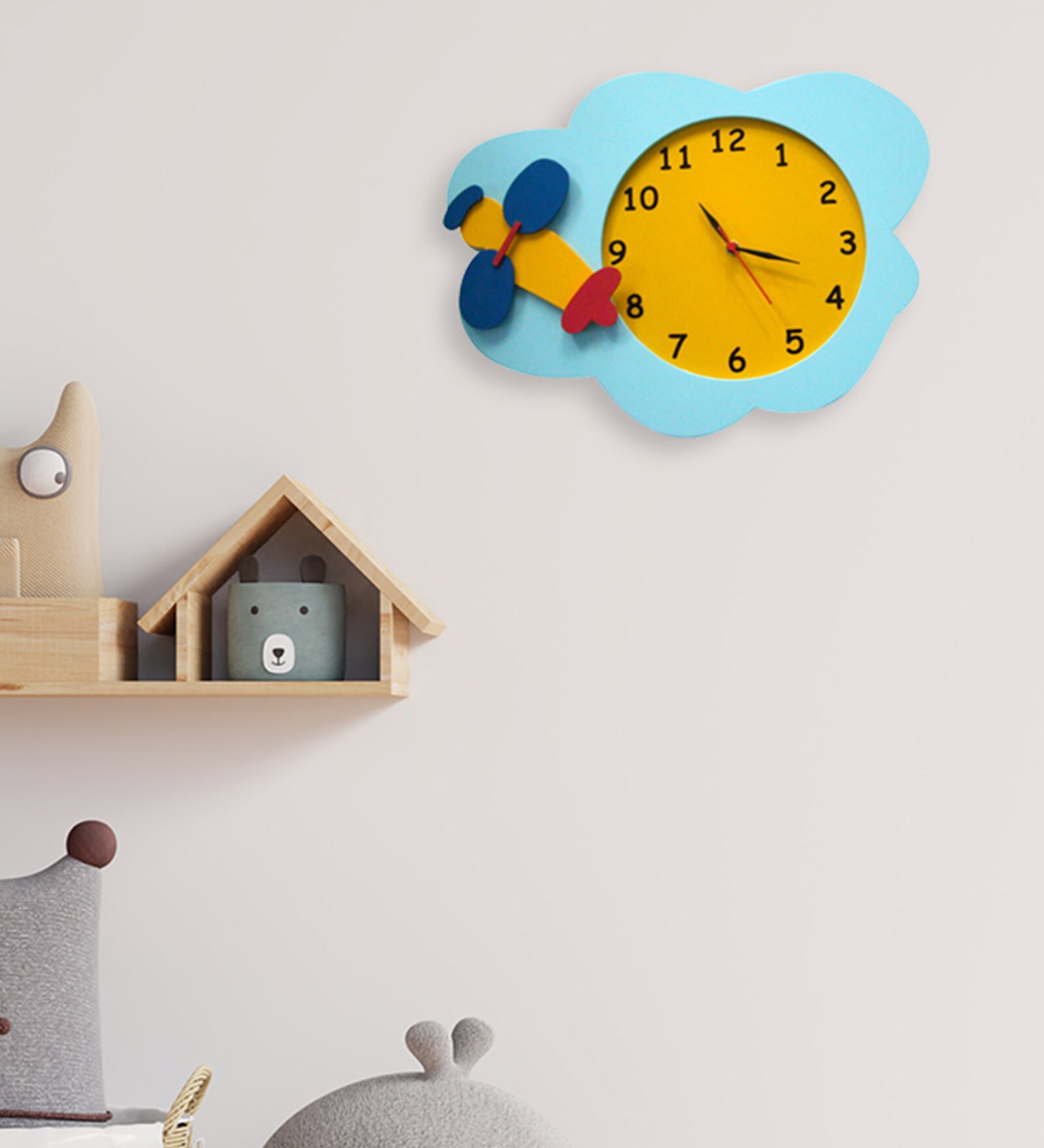 Airplane Multicolor wooden Kids Wall Clock