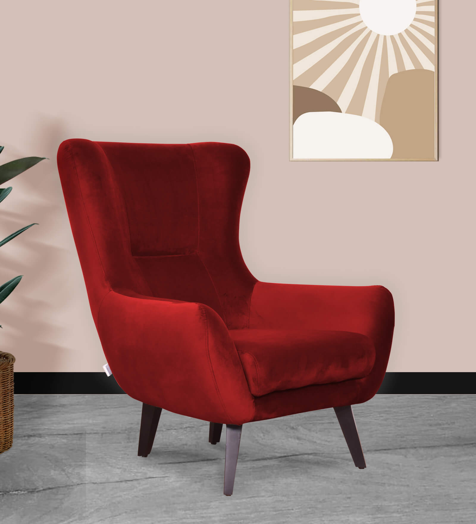 Airtimes Velvet Wing chair in Wine Red Colour
