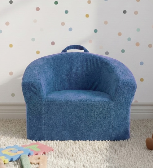 Aiden Puffy Organic Kids Lounge Chair In Navy Blue Colour