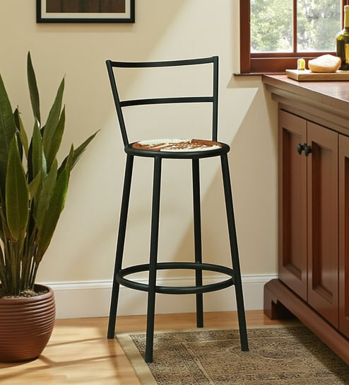 Aiken Metal Bar Chair in Black Colour With White and Brown Cotton Rope