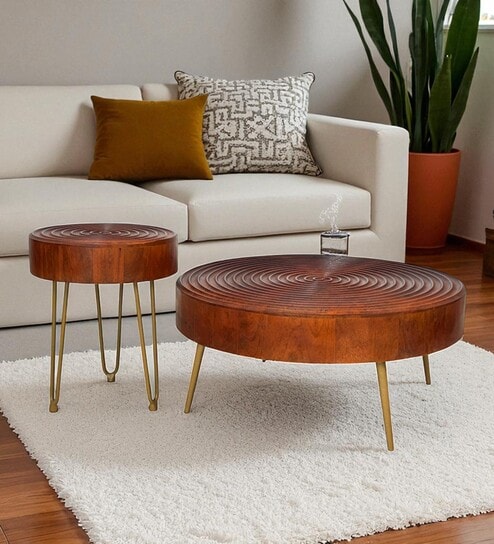 Ainianos Mango Wood Coffee Table Set In Honey Oak Finish