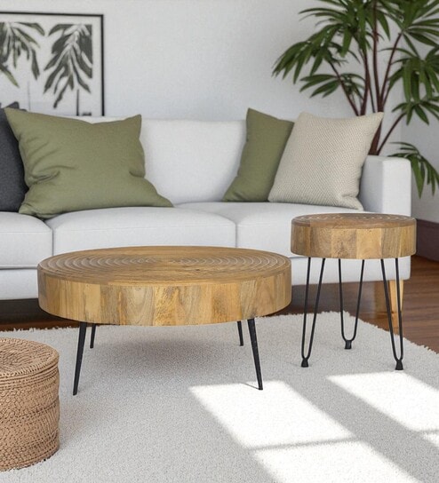 Ainianos Mango Wood Coffee Table Set In Natural Finish