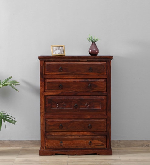 Airavana Sheesham Wood Chest Of Drawers in Scratch Resistant Honey Oak Finish
