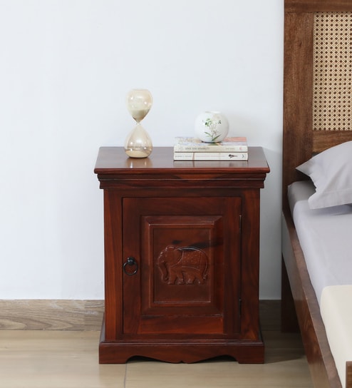Airavana Sheesham Wood RHS Bedside Table in Scratch Resistant Honey Oak Finish