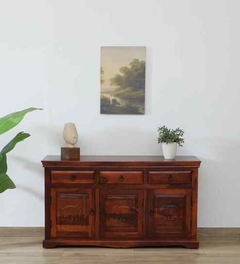 Airavana Sheesham Wood Sideboard in Scratch Resistant Honey Oak Finish