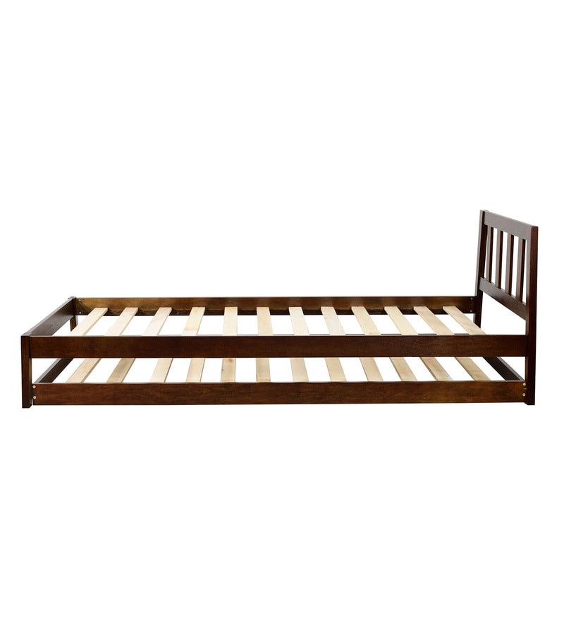 Buy Aiko Single Bed With Trundle In Walnut Finish By Mintwud Online
