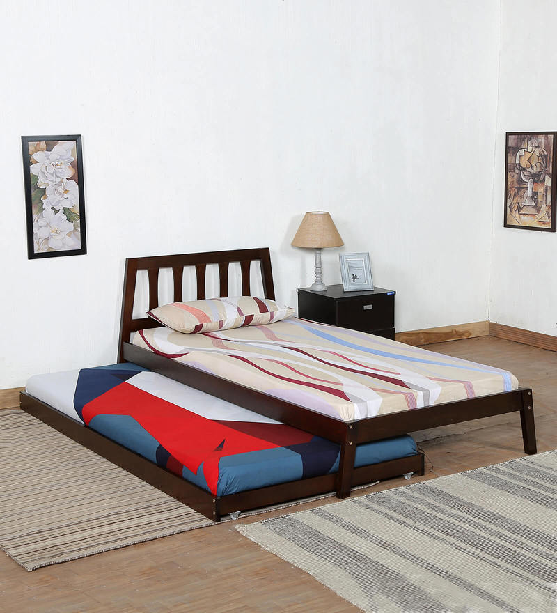 Buy Ainu Single Bed with Trundle in Walnut Finish Mintwud by Pepperfry Online Kids Trundle