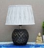 Healy Grey Cotton Shade Night Lamp With Wood Base