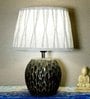 Healy Grey Cotton Shade Night Lamp With Wood Base