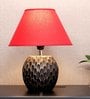 Lense Maroon Cotton Shade Night Lamp With Wood Base