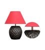 Lense Maroon Cotton Shade Night Lamp With Wood Base
